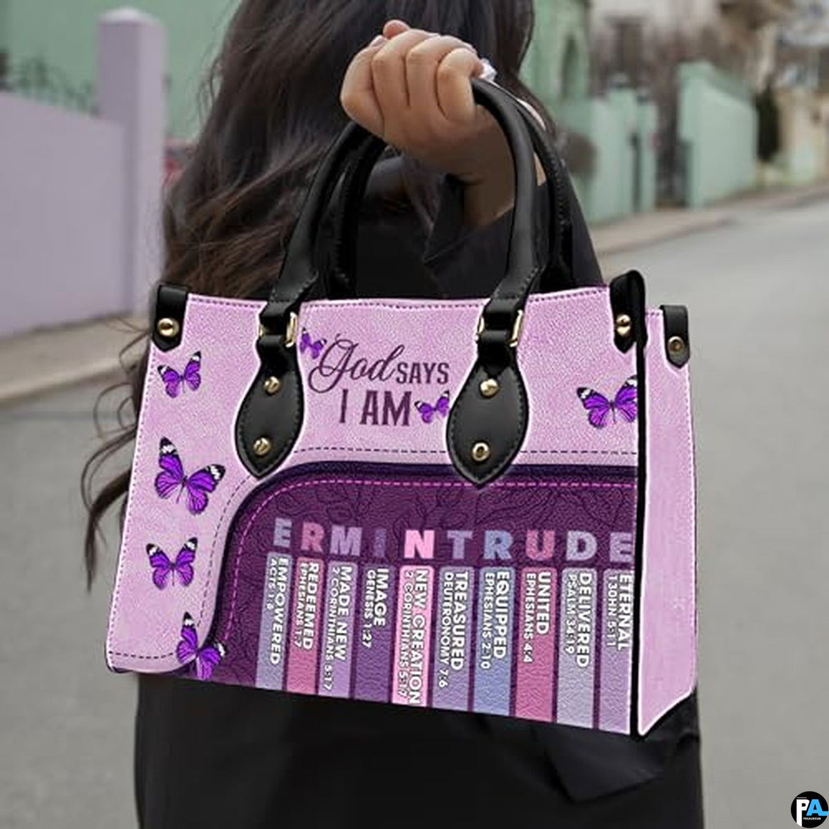 Personalized Christian Affirmations Butterflies Leather Handbag