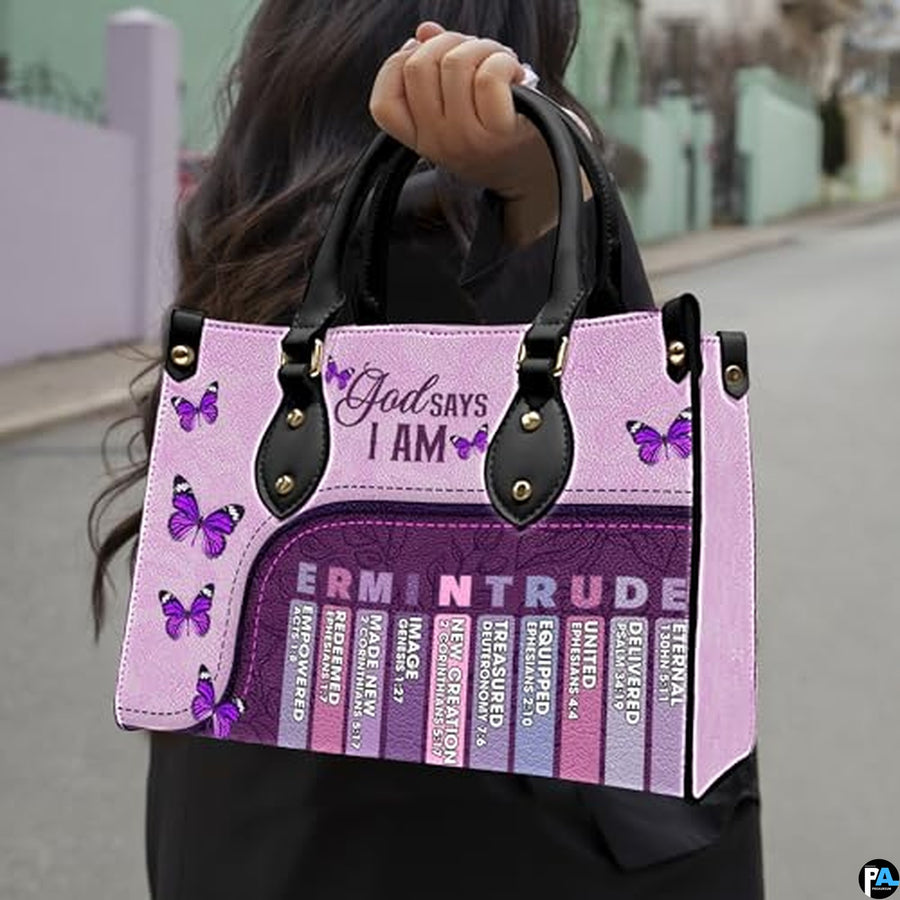 Personalized Christian Affirmations Butterflies Leather Handbag