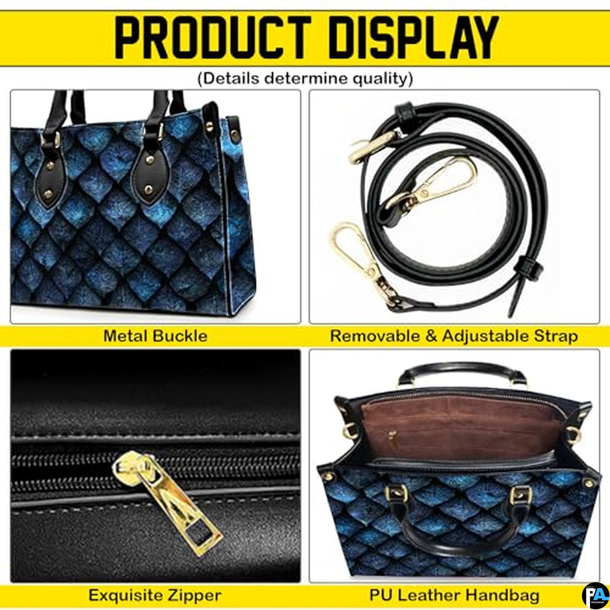Personalized Fantasy Blue Dragon Scale Handbag for Dragon Lovers Gift