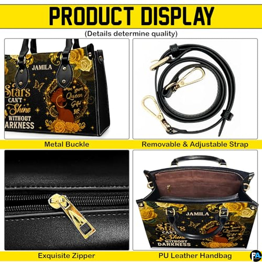 Personalized Black Woman Gold Rose Quote Handbag for Meaningful Gifts