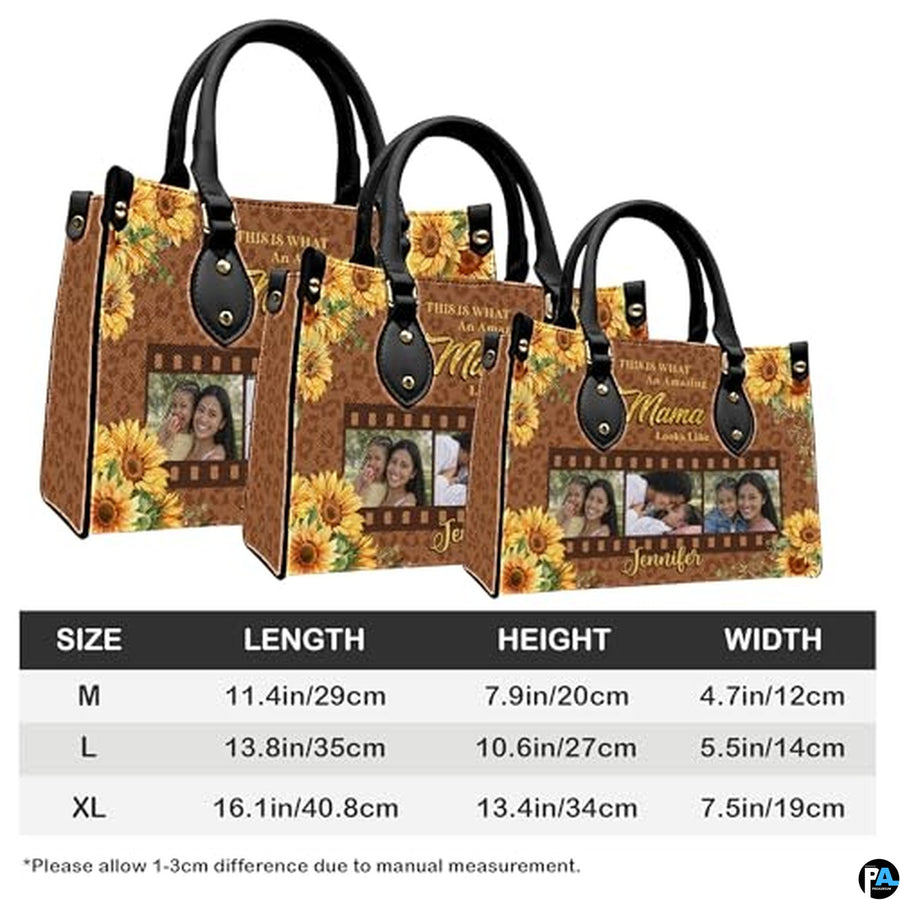 Personalized Leather Tote Bag and Purse for Mom Grandma, Custom Name Tote Bag, Birthday Gift for Mother, Grandma Gift Idea
