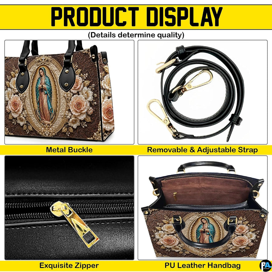 Detailed collage displaying metallic buckle attachments, zipper, and interior compartment