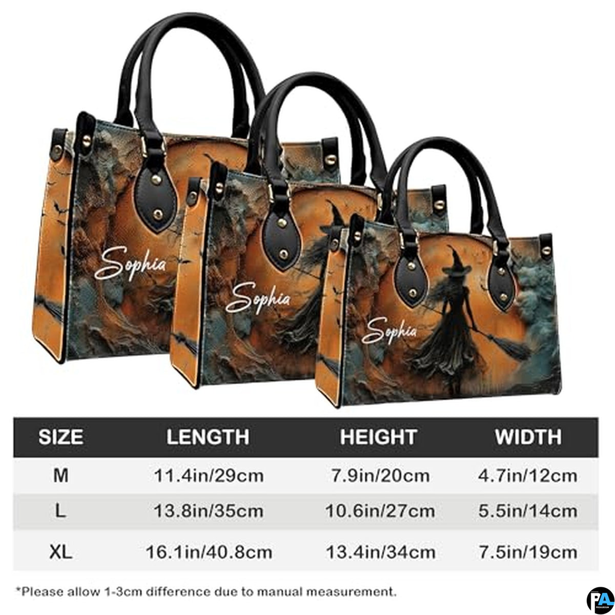 Personalized Halloween Leather Handbag – Custom Witch 3D Printing Effect Purses For Women – Spooky Gothic Shoulder Bag