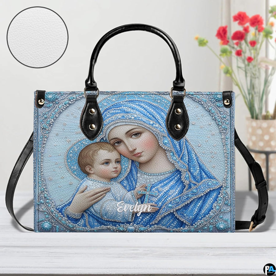 Jeweled Madonna handbag displayed with matching continental wallet