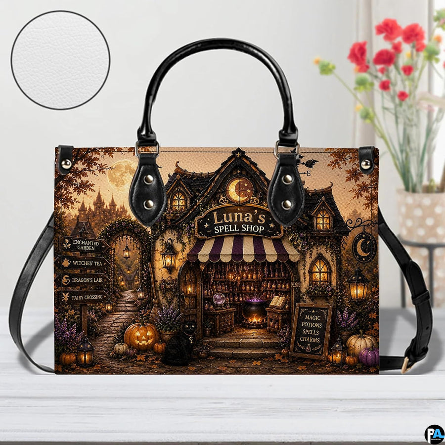Tabletop perspective of the apothecary art accessory highlighting the storefront facade and black feline.