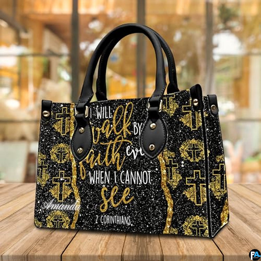 Personalized Glitter Scripture Crosses Handbag for Faith Gift