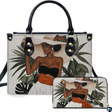 Sunhat Portrait Handbag with Tropical Leaves
