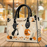 Personalized Halloween Gothic Leather Handbag Custom Raven Black Cat Purse Dark Fantasy Shoulder Bag Gift for Women