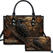 Personalized Halloween Gothic Leather Handbag Custom Raven Black Cat Purse Dark Fantasy Shoulder Bag Gift for Women