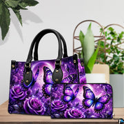 Close-up front view of handbag showing moonlight butterfly artwork