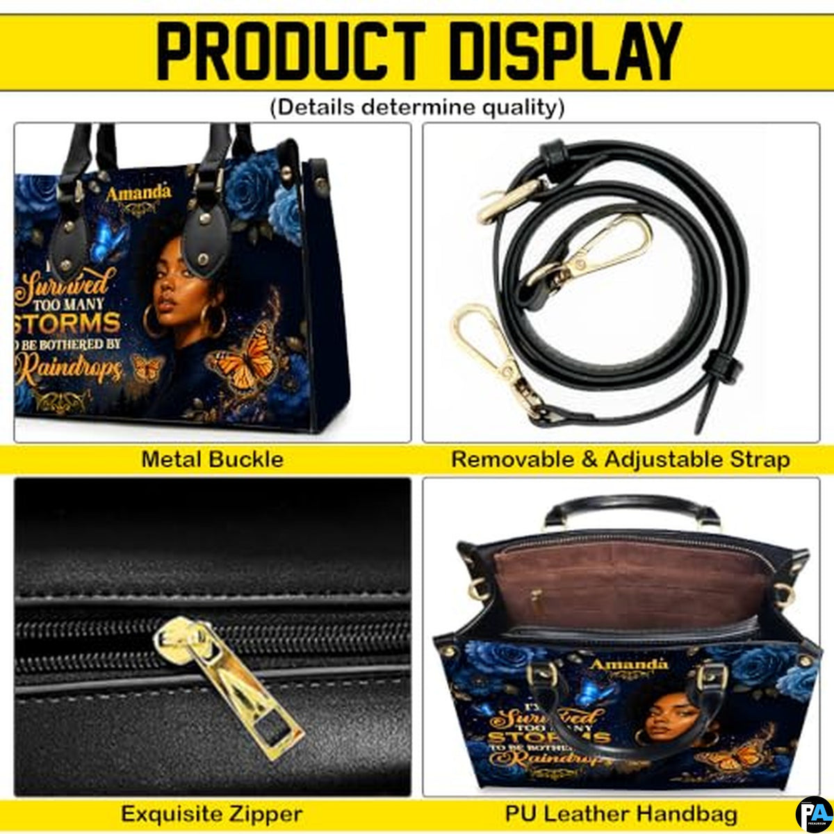 Personalized African American Leather Bag, African Purse, Gifts for Black Girl Women, Black History Handbags