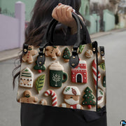 Outdoor lifestyle view displaying festive gingerbread figures and cocoa mug cookies pattern.