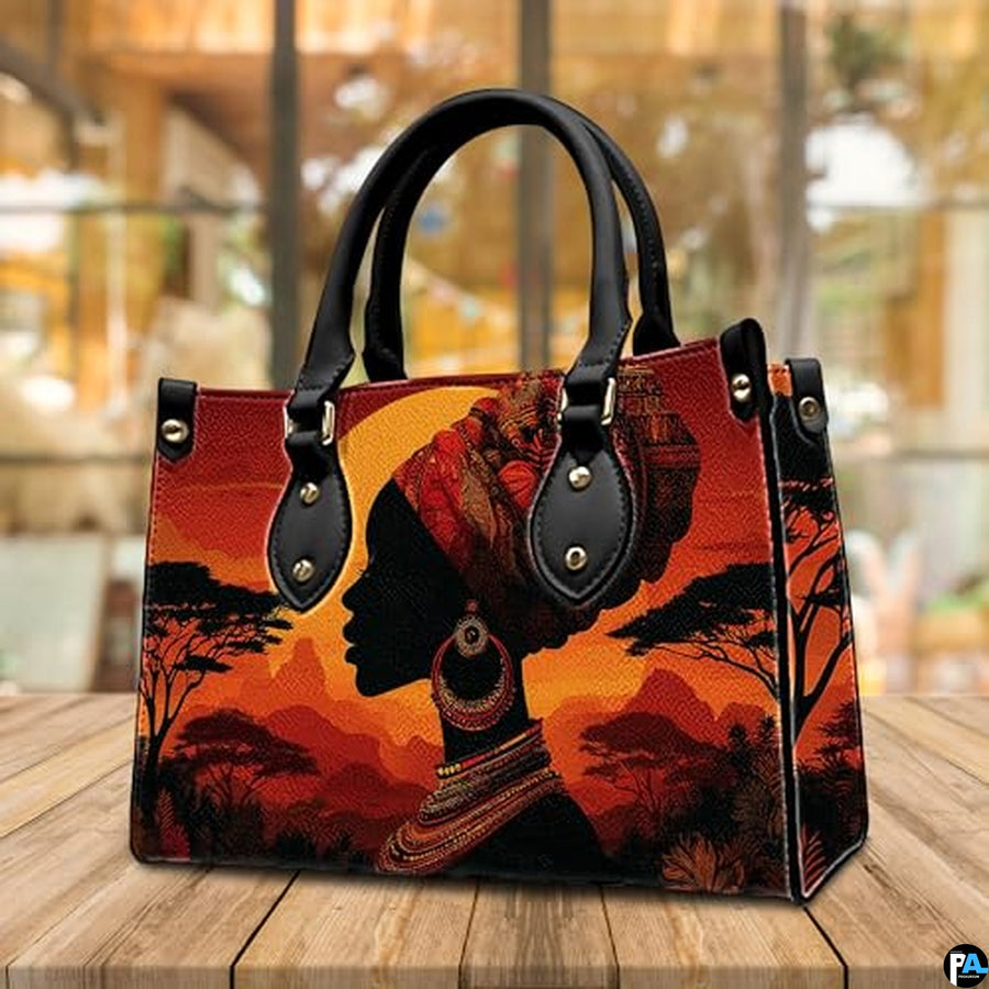 Personalized Black Women Leather Bag, Custom Name African Purses and Handbags Gifts for Mom Birthday Christmas Mothers Day