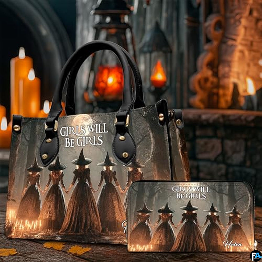 Personalized Witch Leather Bags, Halloween Purses For Women, Witch Art Bag, Spooky Halloween Purses, Holiday Gifts