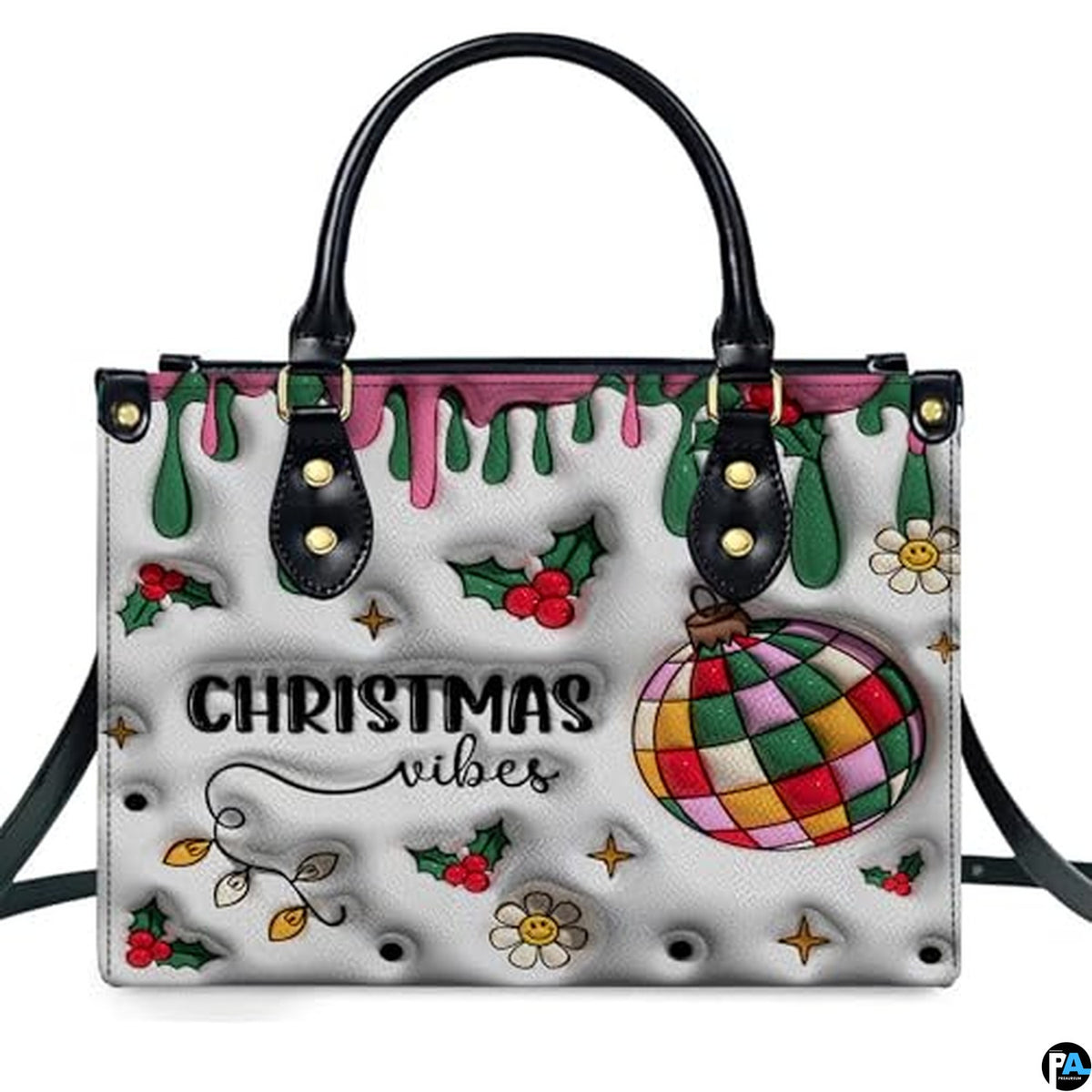 Personalized Christmas Decorations Drip Art Handbag, Removable Strap