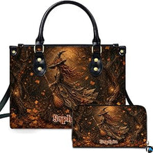 Personalized Witch Handbag with Purse, Custom Name Gothic Leather Bag Set for Women, Halloween Shoulder Bag, Witch Gift