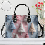 Pastel winter pine tree design displayed with circular texture inset against a floral backdrop