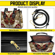 Interior view of open tote handbag showing spacious lining and compartments