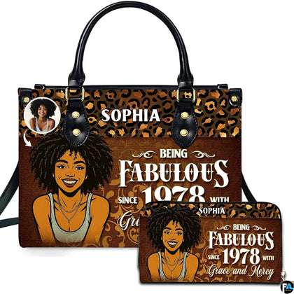 Afro portrait handbag with brown leopard print artwork