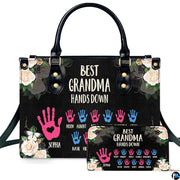 Mothers Day Gift Leather Bag- Personalized Grandmas Purse With Grandkids Names, Grandma Handbag Birthday Gifts For Mom Women