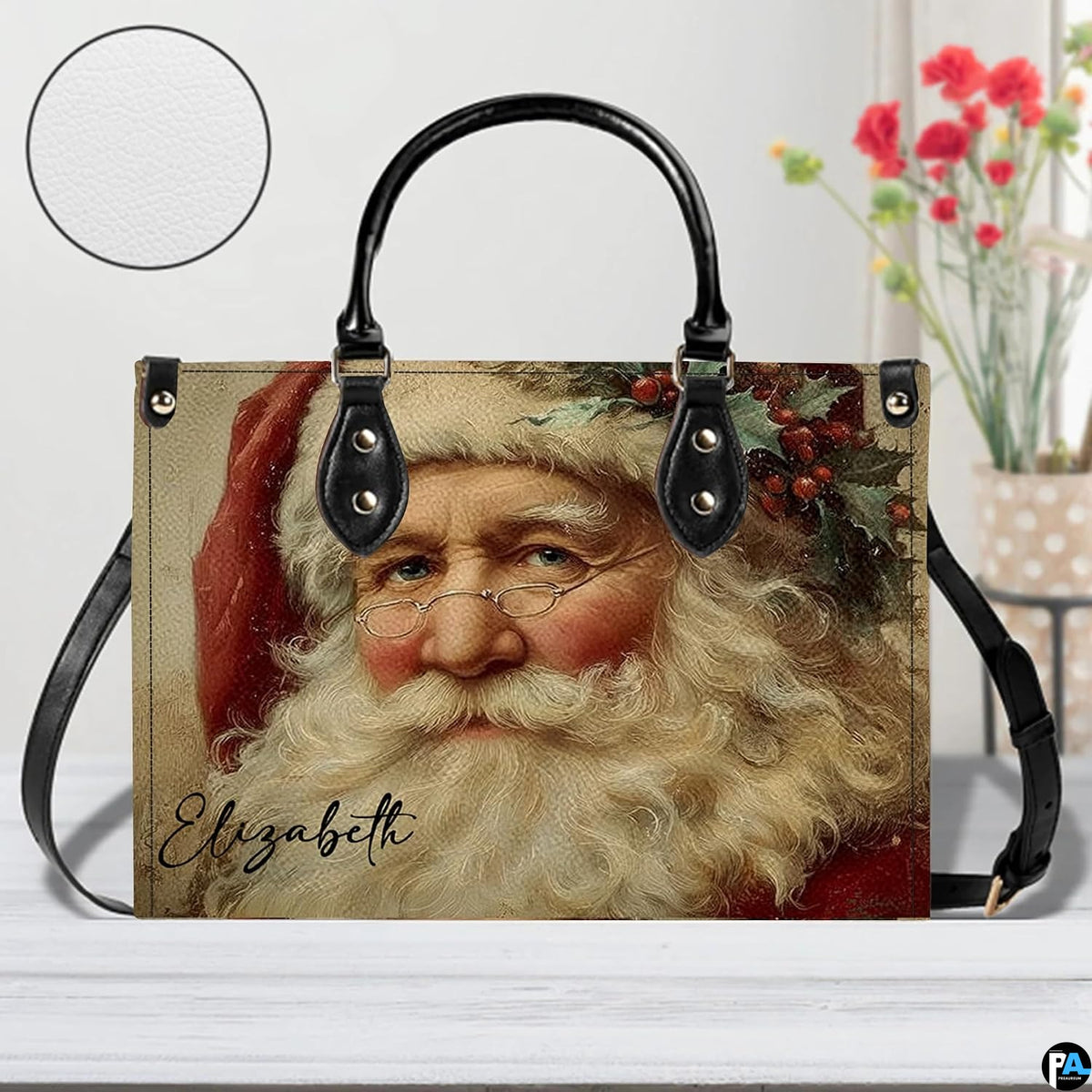 Interior view of the handbag displaying lining and spacious central compartment.