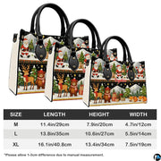 Front exterior view of matching zip-around wallet displaying coordinating Santa and woodland wildlife graphic.