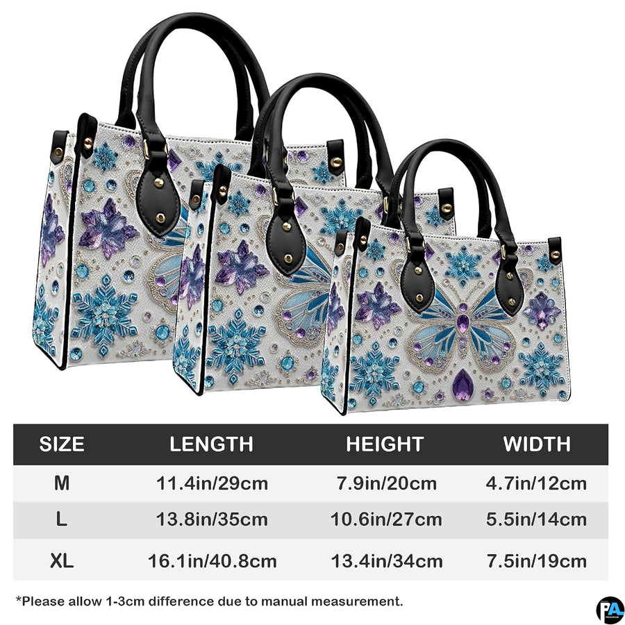 Interior compartment view of butterfly handbag showing inner lining and organization.