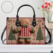 Detailed surface view highlighting smiling gingerbread figure and botanical holiday print