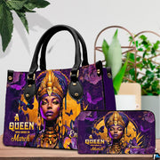 Coordinated regal African queen tote handbag and zippered wallet duo
