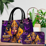 Coordinated regal African queen tote handbag and zippered wallet duo