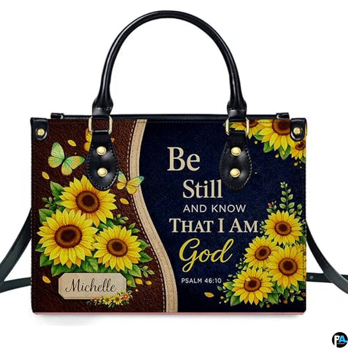 Personalized Sunflower 'Be Still' Religious Handbag