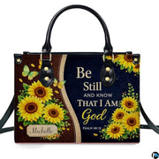 Personalized Sunflower 'Be Still' Religious Handbag