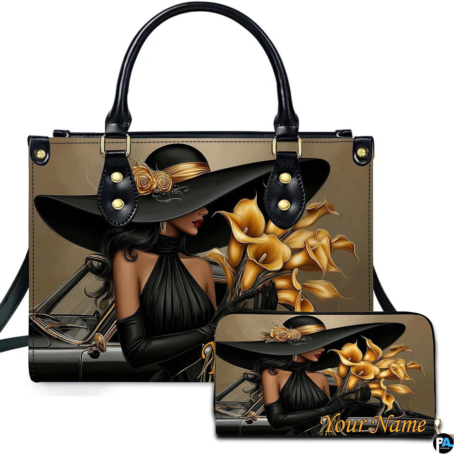 Personalized Black Women Leather Bag, Custom Name African Purses and Handbags Gifts for Mom Birthday Christmas Mothers Day