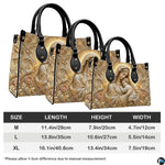 Handbag sizing diagram illustrating medium, large, and extra-large dimensions