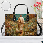 Alternative angle display of Good Shepherd wildflower meadow handbag and wallet set
