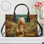 Alternative angle display of Good Shepherd wildflower meadow handbag and wallet set