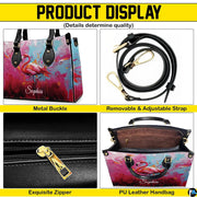 Matching zip wallet showing the identical abstract splatter flamingo artwork.
