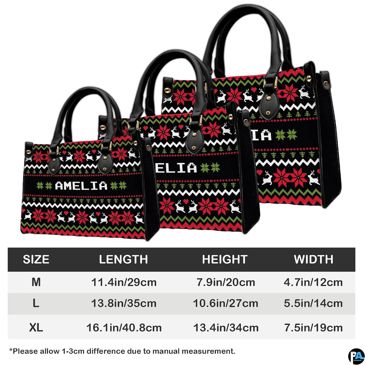 Interior compartment view of ugly sweater handbag displaying inner lining and open storage space.