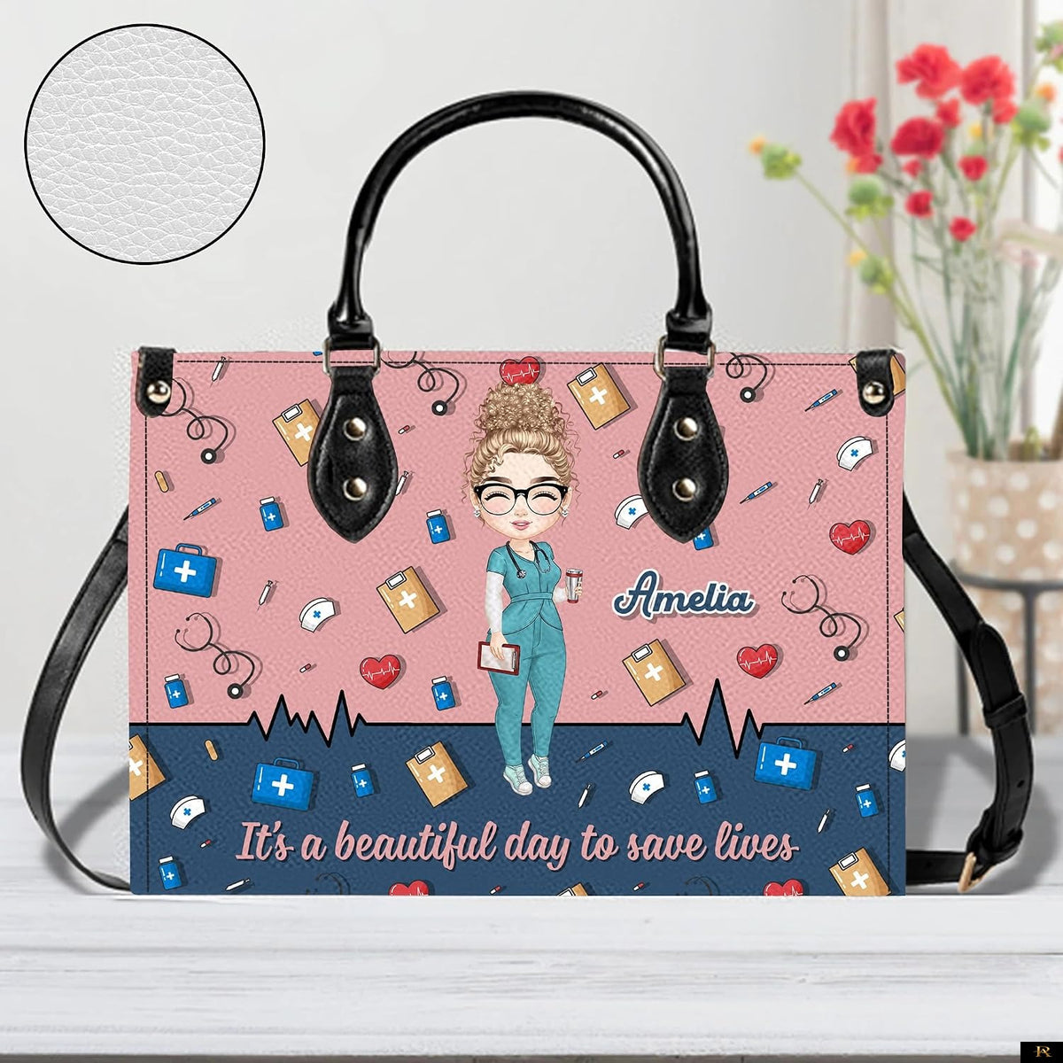 PREAUREUM "{split_values}" Personalized {collection_title} Leather Handbag
