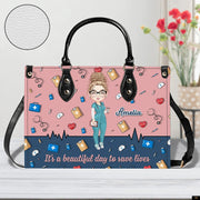 PREAUREUM "{split_values}" Personalized {collection_title} Leather Handbag