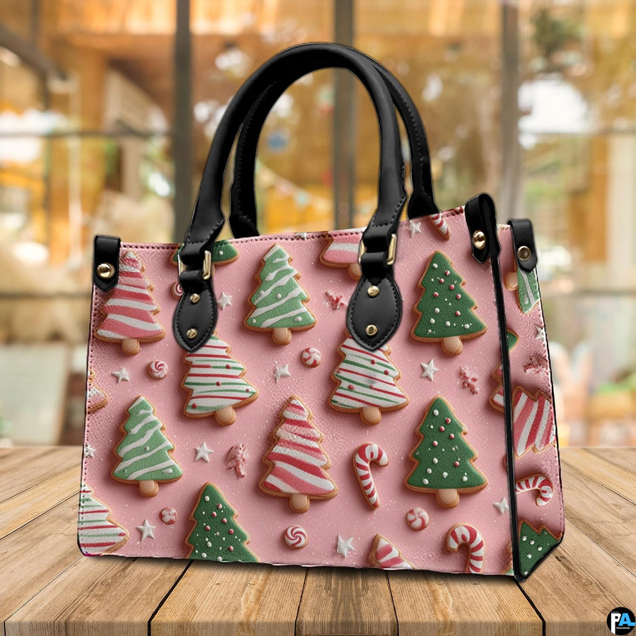 Sunlit interior setting highlighting iced tree cookie sweets pattern with circular close-up.