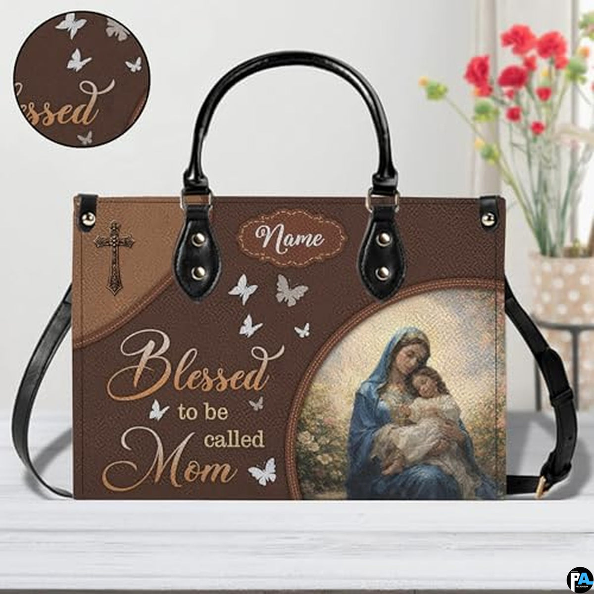 Personalized Leather Tote Bag and Purse for Mom Grandma, Custom Name Tote Bag, Birthday Gift for Mother, Grandma Gift Idea