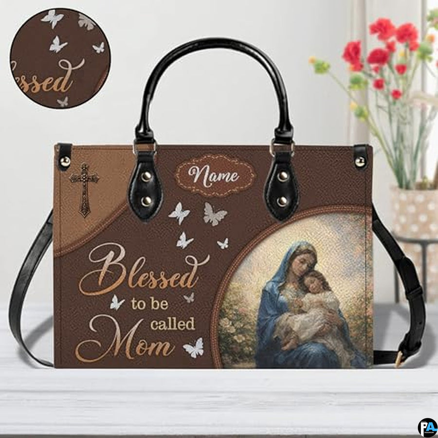Personalized Leather Tote Bag and Purse for Mom Grandma, Custom Name Tote Bag, Birthday Gift for Mother, Grandma Gift Idea