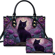 Coordinated presentation featuring stained glass black cat motif across primary and companion items.