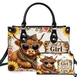 Country Chic Highland Cow Motif Handbag and Companion Wallet