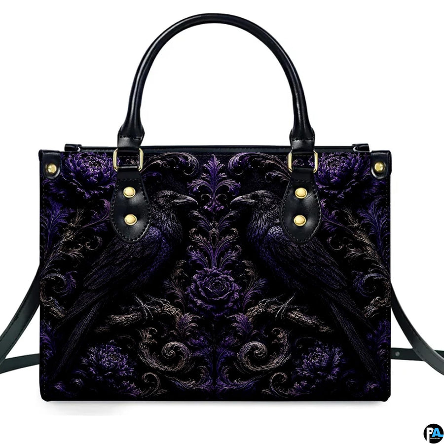Front view of the gothic raven art accessory centered against a solid white studio setting.