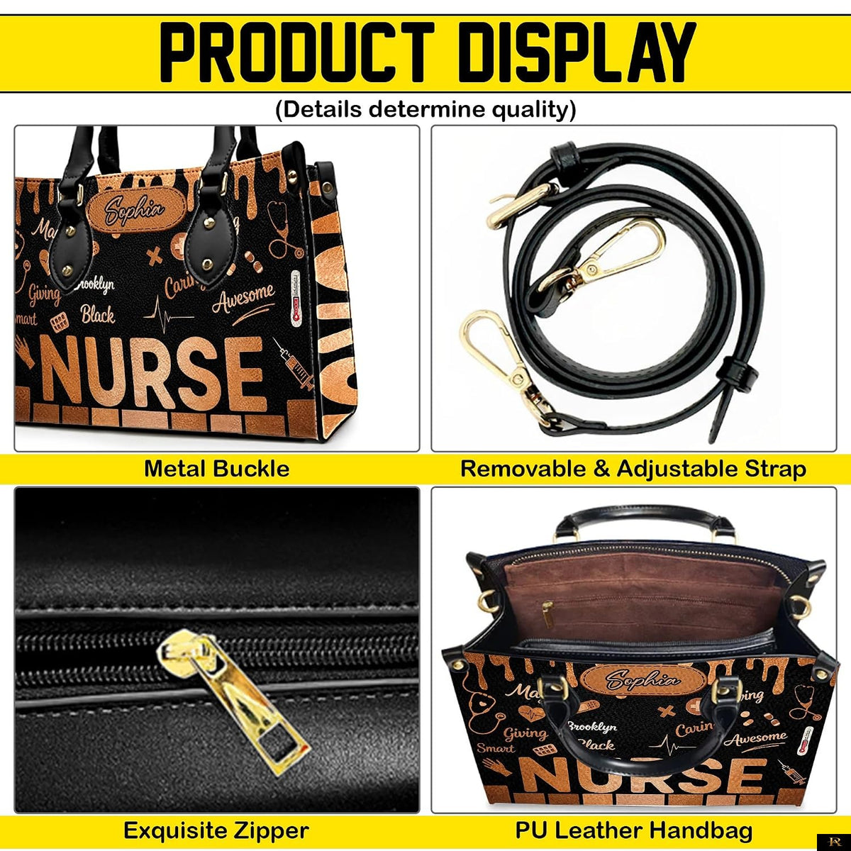 PREAUREUM "{split_values}" Personalized {collection_title} Leather Handbag