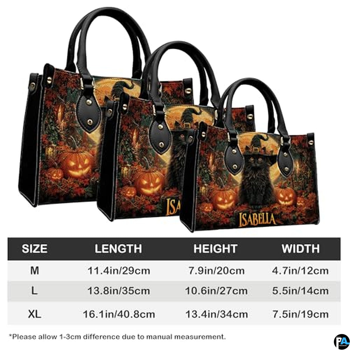 Personalized Halloween Leather Handbag – Custom Witch 3D Printing Effect Purses For Women – Spooky Gothic Shoulder Bag