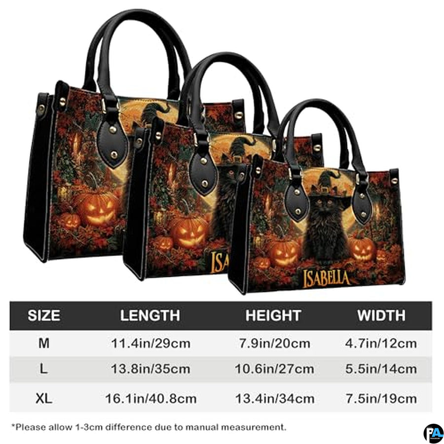 Personalized Halloween Leather Handbag – Custom Witch 3D Printing Effect Purses For Women – Spooky Gothic Shoulder Bag