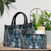 PREAUREUM "Santa, Snowman & Nutcracker Prints Festive Purse" Personalized Christmas Leather Handbag